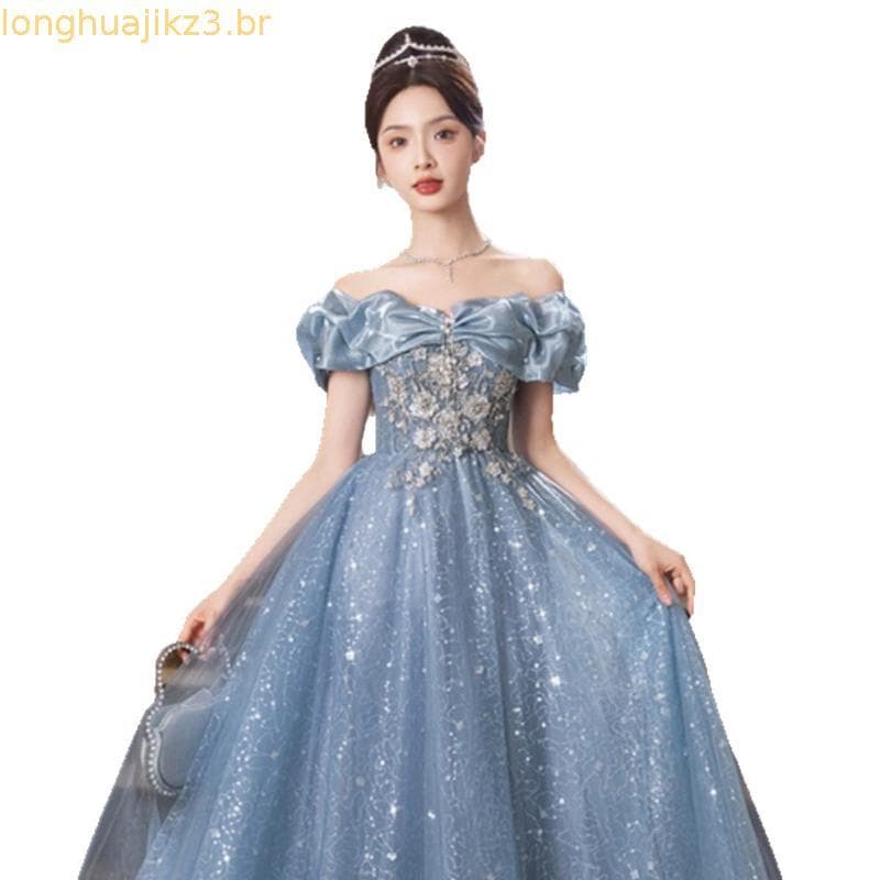 Vestido De Noite Azul Sem Ombros , Novo Modelo , Sofisticado , Luxuoso , Requintado , Luxo Leve , Nicho , Para Anfitrião