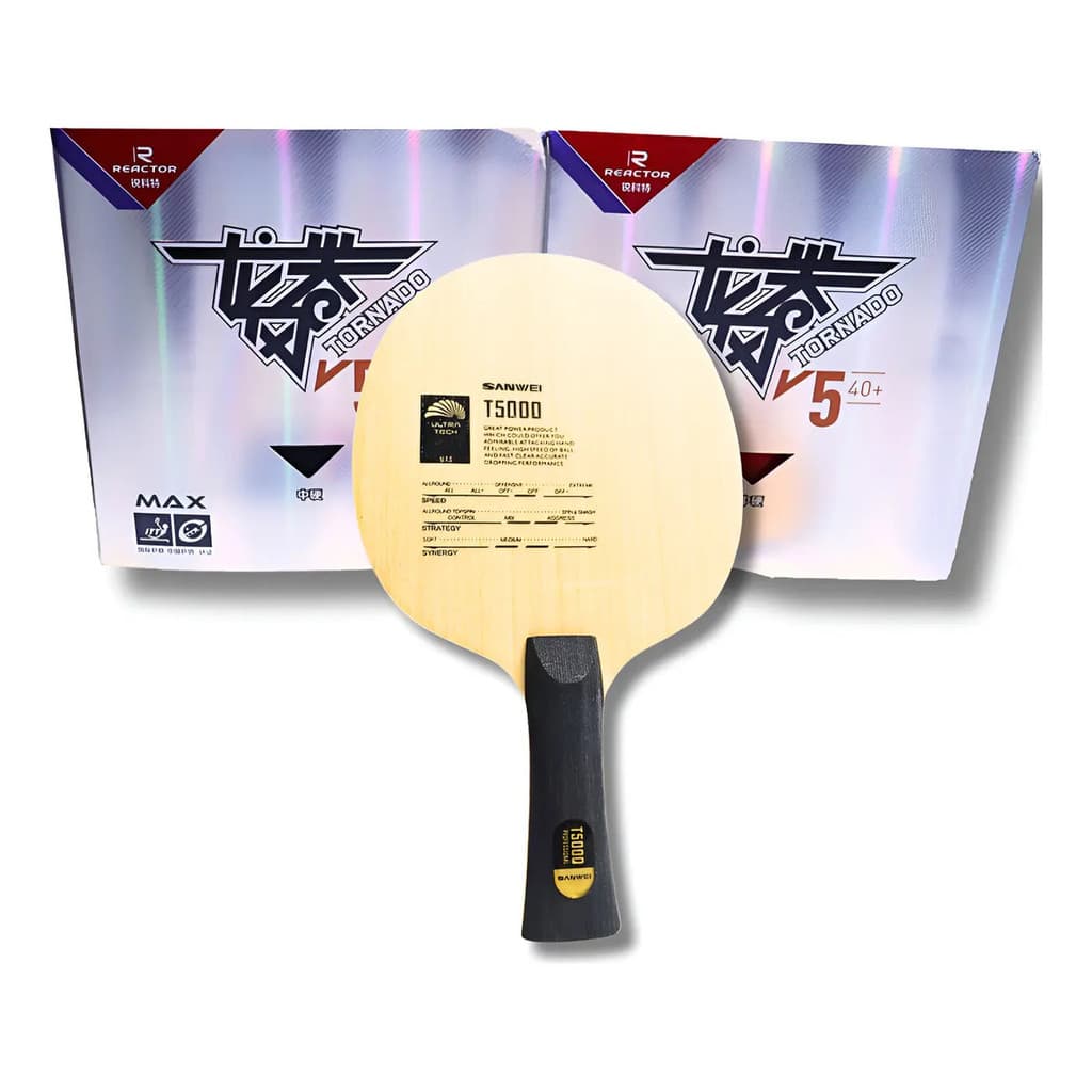 Combo Raquete T5000 E Borrachas Reactor Tornado Tenis Mesa Madeira E Borrachas Fl (côncavo)