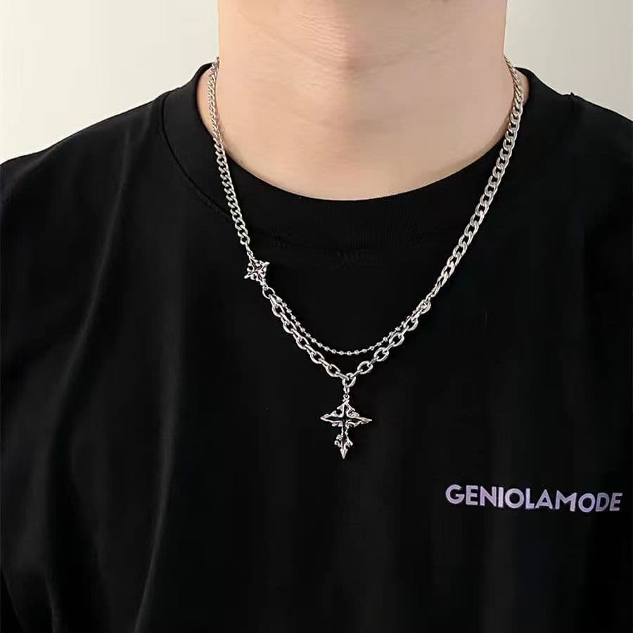 Novo Estilo de Colar de Rapaz de Cruz Preta Nicho de Cadeia de Costura Pingente de Nicho de Desenho de Cadeia de Clavícu