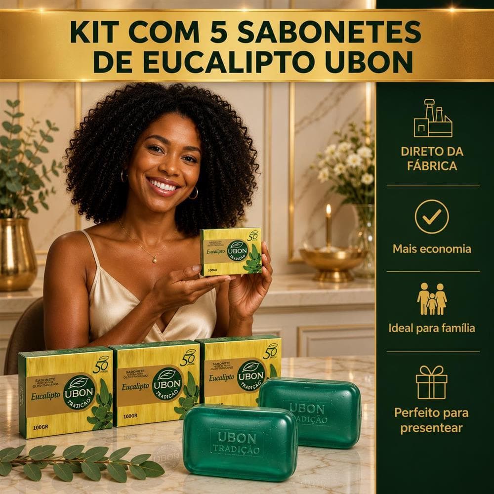 5 Sabonetes Eucalipto Sauna Glicerinados Natural Ubon Barra Suavidade Apos o Banho c/ oleo essencial