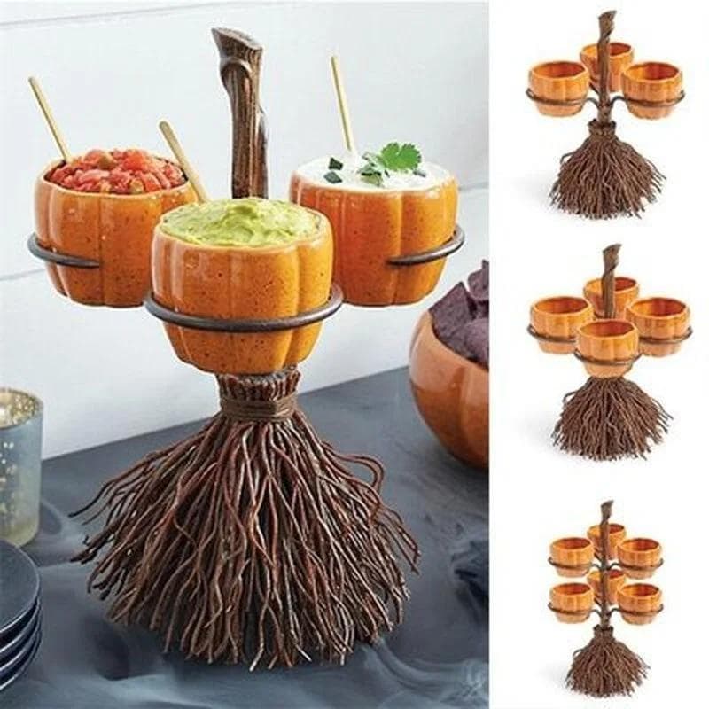 Rack De Lanche De Abóbora De Halloween Com Suporte De Madeira-Prato De Frutas , Tigela De Servir Doces E Bandeja De Exib