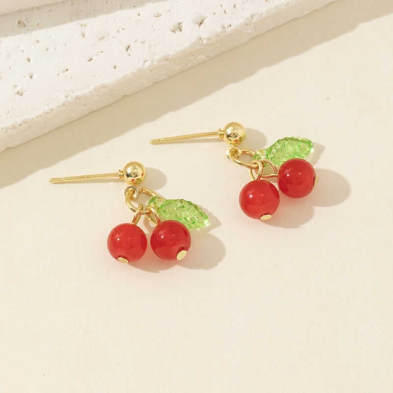 925 agulha de prata pequeno fresco doce cereja brincos ins estilo elegante brincos linda menina coração All-Match brinco