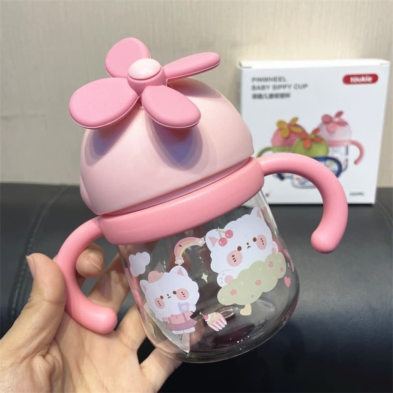 Jogo Copo Infantil Com Alça E Canudo Silicone Garrafinha Água Criança Bebê Antivazamento Fofo