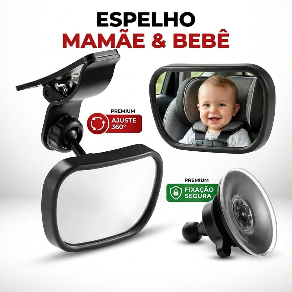 Espelho Vigia Bebê Para Carro Universal Visão Ampliada Ajustável Com 2 Encaixes 2 Em 1