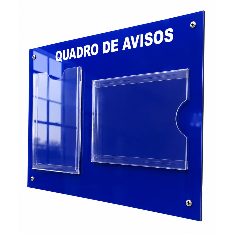Quadro Avisos Gestão Á Vista Recados 2 Displays A4 ACM Azul