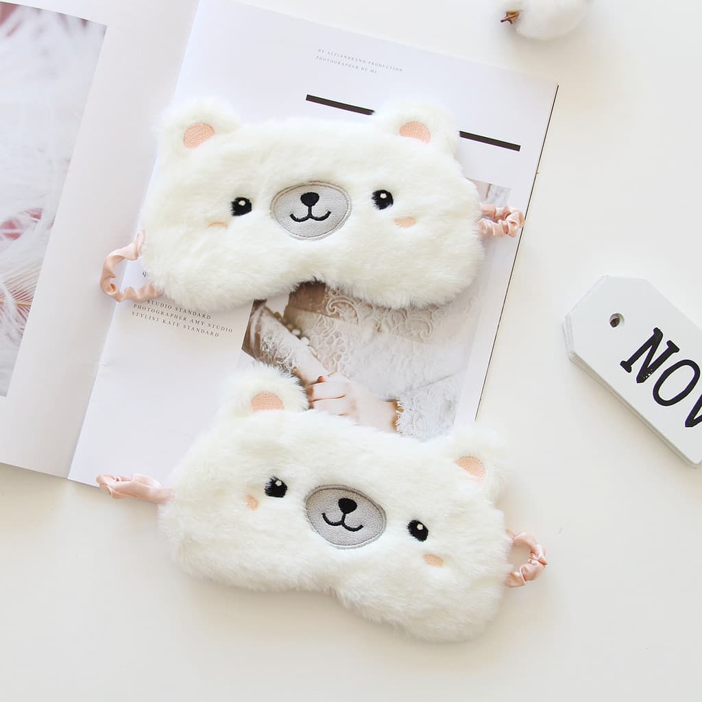 Máscara de olho de urso branco desenho animado bonito sombreamento máscara de olho máscara de dormir sombreamento máscar