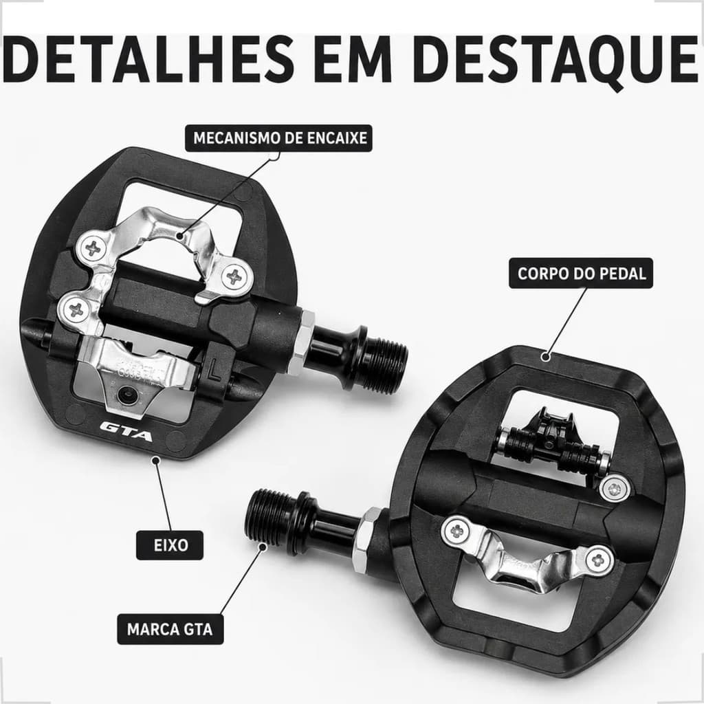Pedal Clip Plataforma GTA SPD MTB Speed Urbano Nylon Eixo Cr-Mo Rolamento Selado Tacos Inclusos 400g