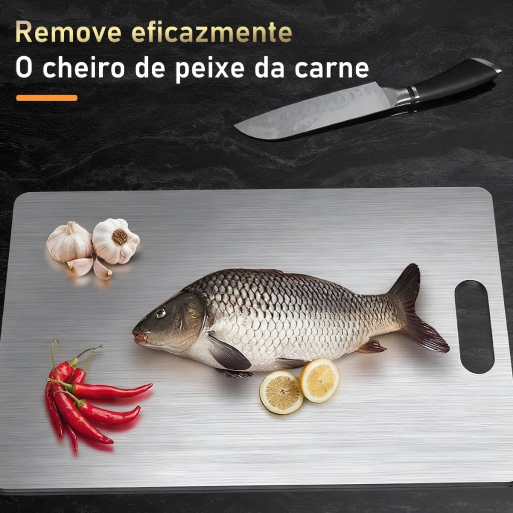 Tábua Corte Inox 304 Antibacteriana, 30cm, Antimofo, Não Enferruja, Ideal para Carnes