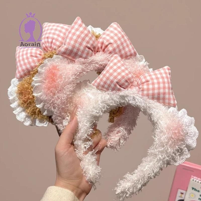 ANTH Bonito Pelúcia s Para Mulheres Urso Hairbands Meninas Maquiagem Lavagem Rosto Cabeça Banda Antiderrapante Flor Cabe