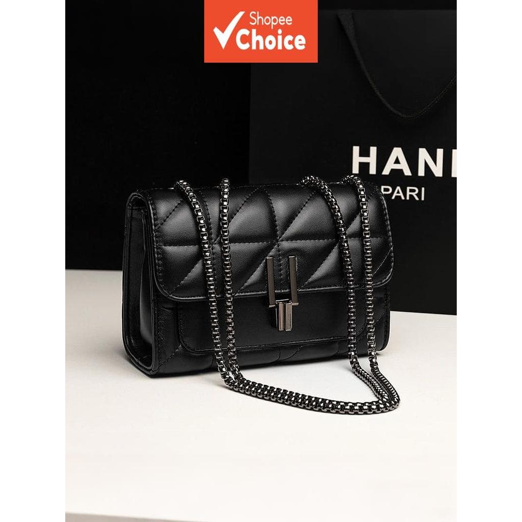 Bolsa de ombro feminina elegante, bolsa tiracolo de corrente metálica, bolsa de celular com padrão xadrez para viagens