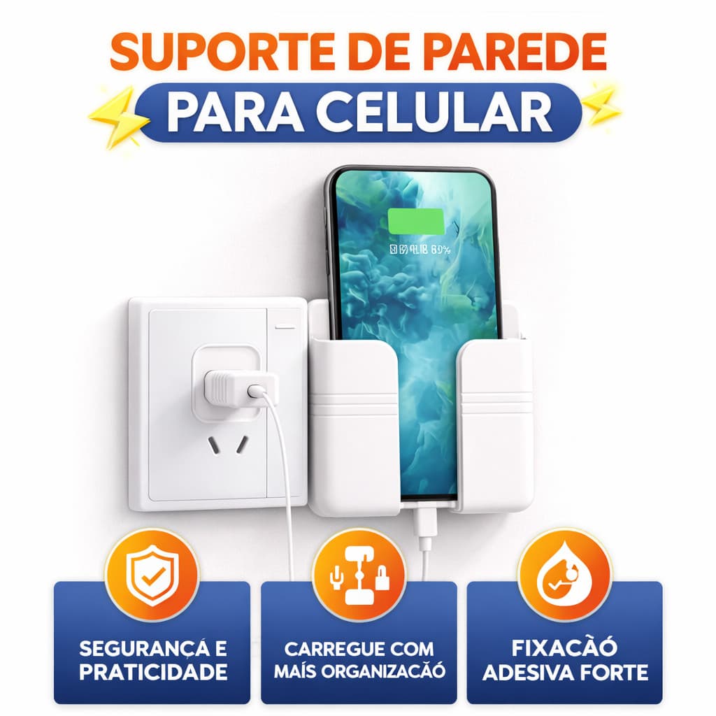 Suporte para Celular Parede Carregador Organizador Porta Celular Quarto Cozinha Banheiro
