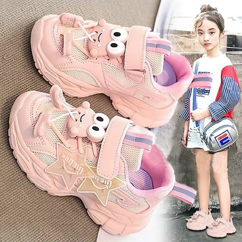 Meninas sapatos 2025 novo estilo primavera malha respirável jardim de infância estudantes do ensino fundamental sapatos