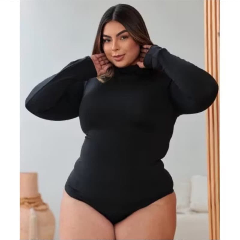 BLUSA BODY BORI BORY MAIO MANGA LONGA TECIDO SUPLEX PREMIUM GOLA ELASTICIDADE CASUAL PLUS SIZE MODA FEMININA