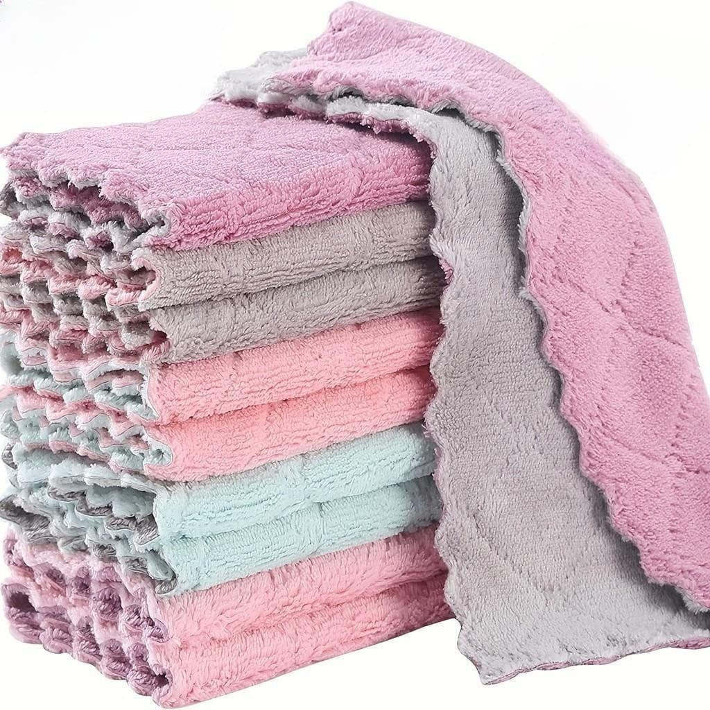 Toalhas de Microfibra de Dupla Camada: Panos de Limpeza de Lã Coral Super Absorventes para Remoção de Óleo na Cozinha