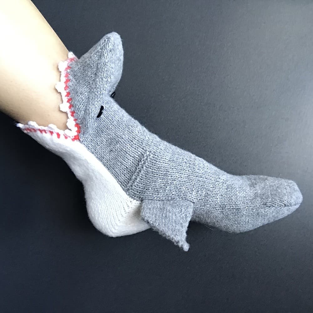 Meias Unissex de Crochê Feitas à Mão com Estampa de Tubarão em 3D, Meias Quentes para Uso em Casa