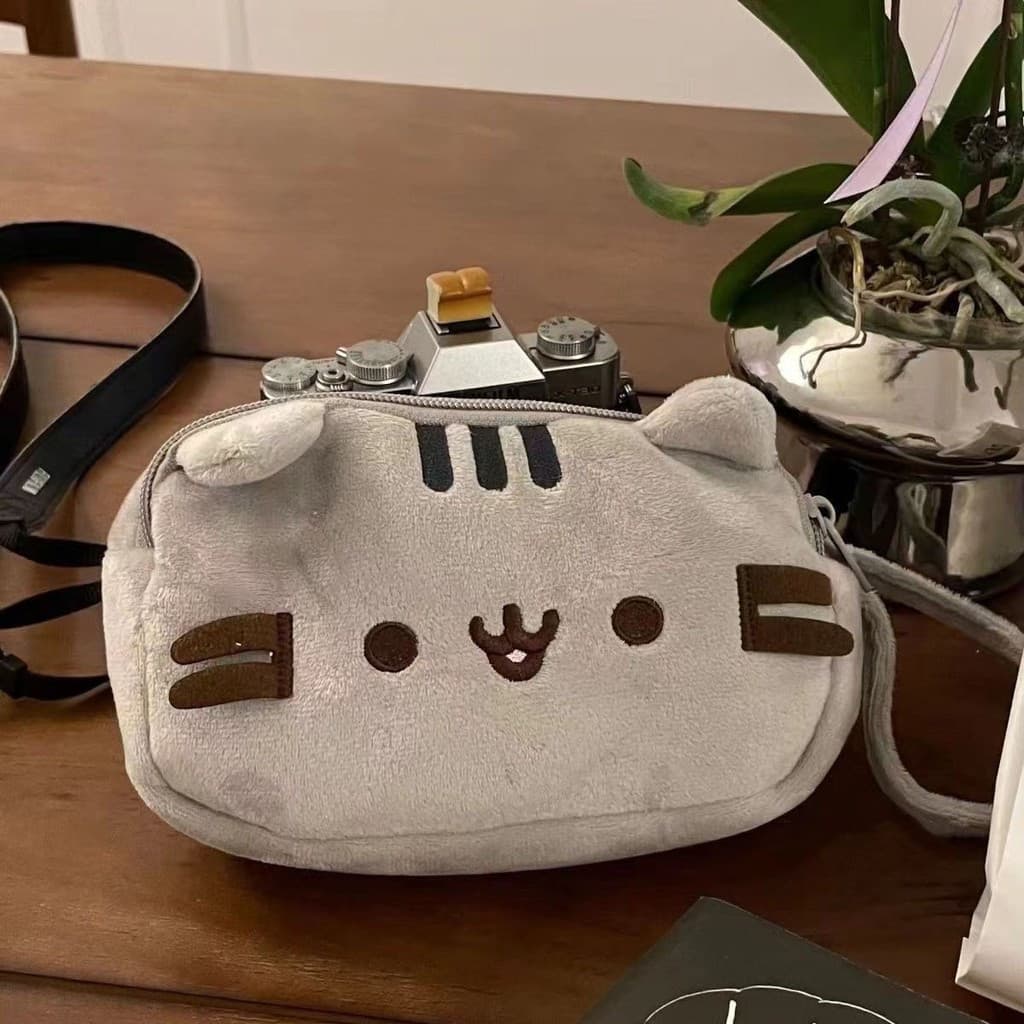 Estojo de Lápis de Pelúcia de Gato Cinza Fofo e Gordinho Dormindo, Grande Capacidade, Bolsa de Armazenamento de Mesa par