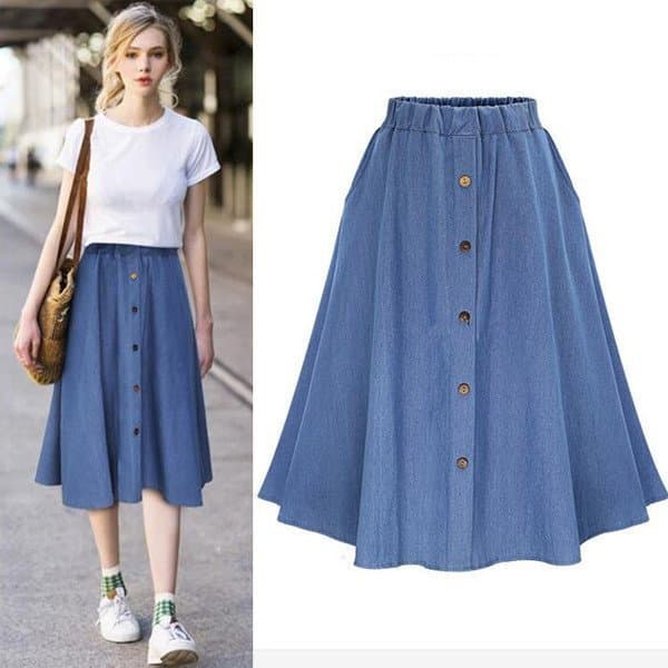 Saia jeans plus size de verão com cintura elástica, estilo urbano, saia jeans para estudantes YELD FAOH