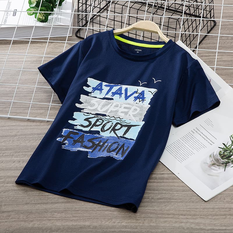 GILE Camiseta infantil de manga curta de algodão puro Camisa de fundo de verão para meninos Camiseta média grande Roupas