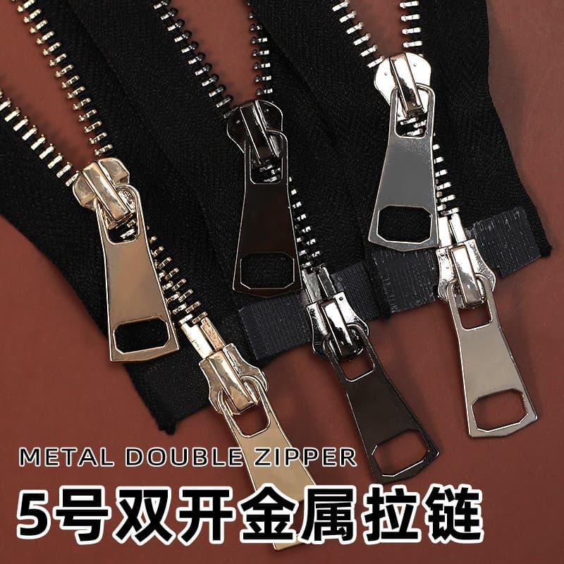 Não. 5 Metal cobre zíper prata branco dentes dupla cabeça longo para baixo jaqueta jaqueta de algodão jaqueta zíper bloq
