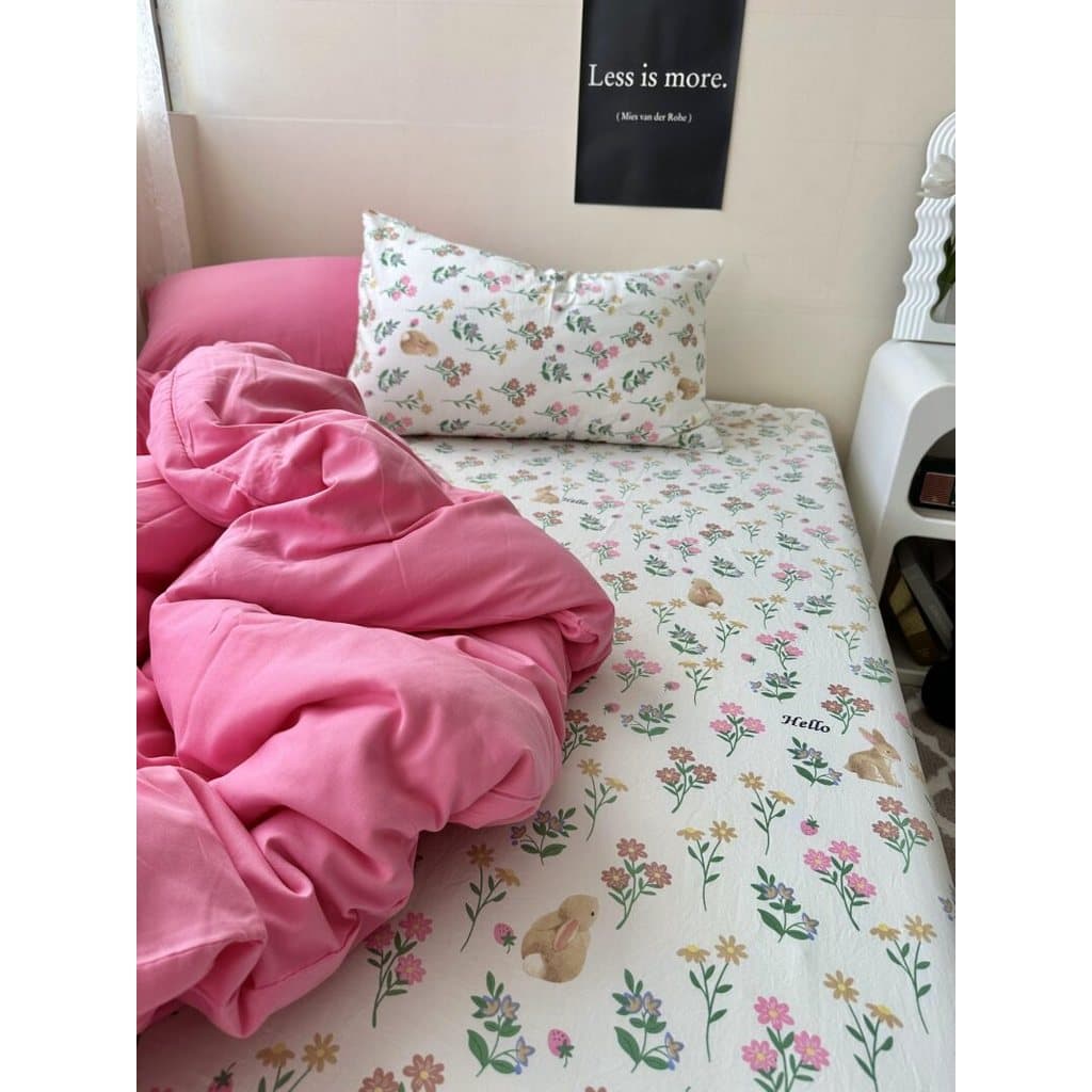 Estilo coreano ins cor sólida Mix jogo estilo Pastoral coelho lavado algodão cama conjunto de quatro peças lençol estuda