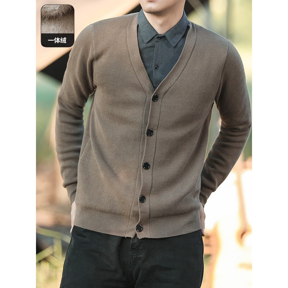 Inverno de uma peça velo engrossado quente falso de duas peças de malha Cardigan masculino High-End Casual camisa gola c