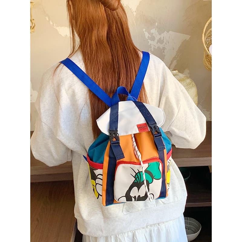 Mochila feminina 2026 novo estilo aba cordão impressão dos desenhos animados lazer viagem pai-filho pequena mochila estu