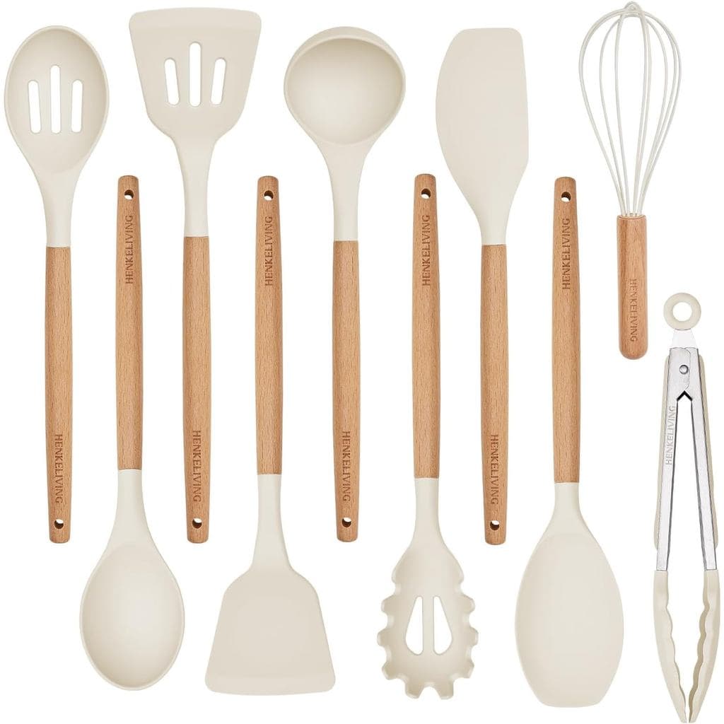 Conjunto de 10 Utensílios de Cozinha em Silicone, Certificação de Materiais Reciclados, Conjunto de Espátulas Sem BPA co