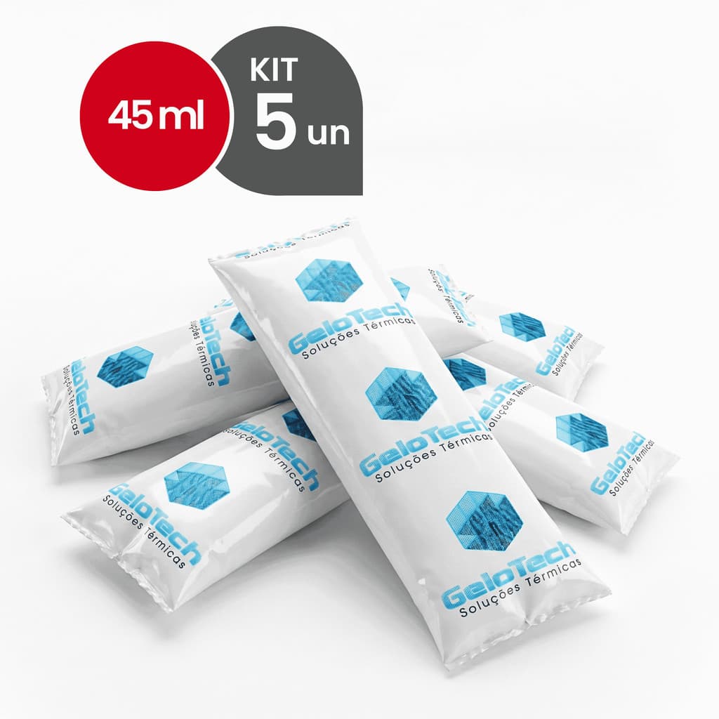 Kit 5 Gelo Reutilizável 45ml Até 8h Gelado Não Molha | GeloTech Flexível Gel Artificial Atóxico