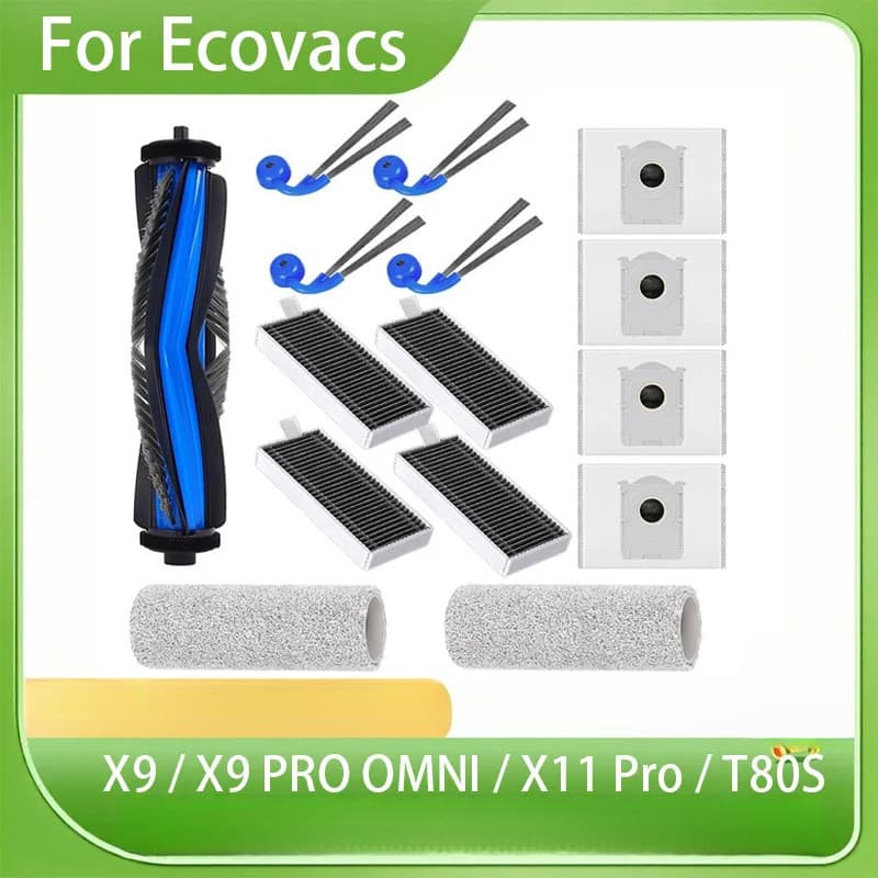 Escova Lateral Principal de Substituição, Filtro Hepa, Pano de Limpeza, Saco de Pó Compatível com Aspirador ECOVACS X9 X