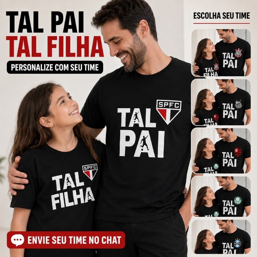Kit Pai e Filha Camisetas Futebol Personalizadas Preto Presente - Esporte Futebol Kit 2 Camisa Preta