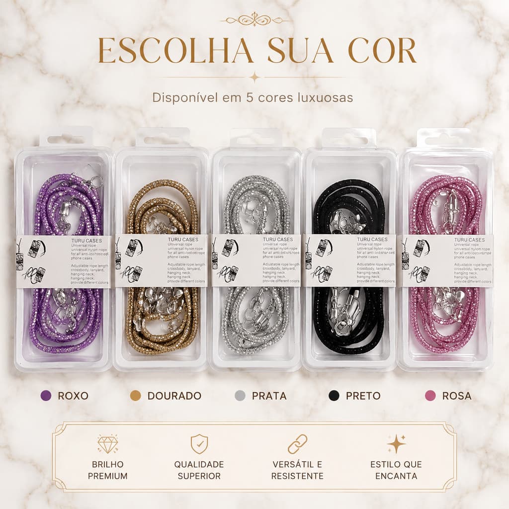 Cordão Celular Feminino Diamente Brilho Strass Reveillon Cordão Cordinha Transversal Antifurto