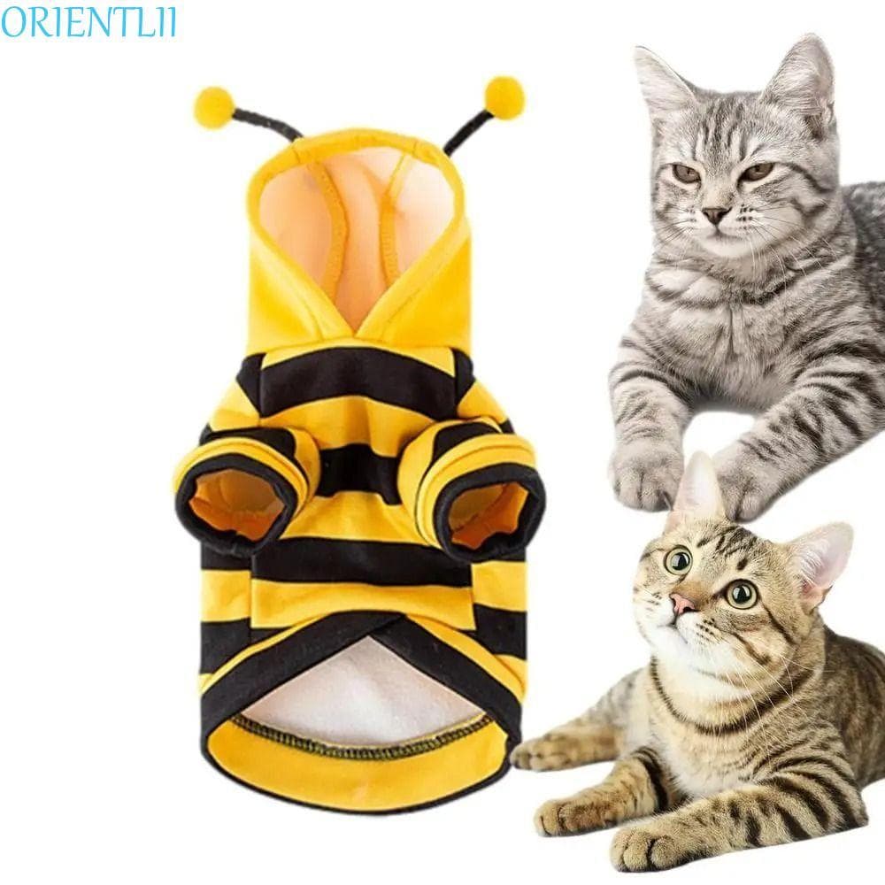 ORIENTLII Roupas Para Cães E Gatos , Design De Listras , Fantasia Macia De Abelha Animais De Estimação Com Capuz , Quent