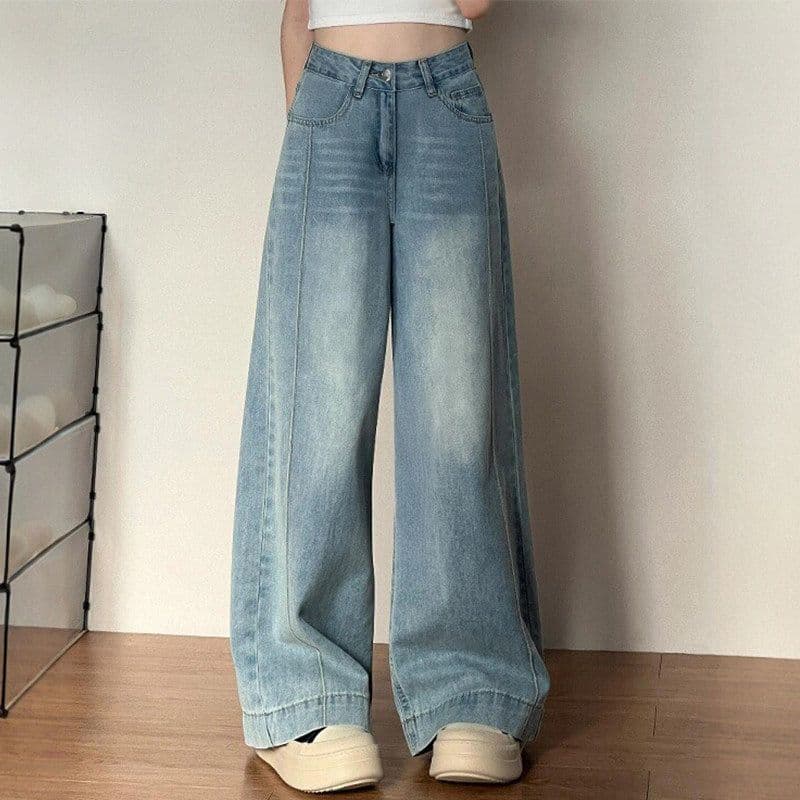 Design Retro Denim calças de perna larga feminina cintura alta 2026 solto mais magro olhar forma pêra calças de perna re