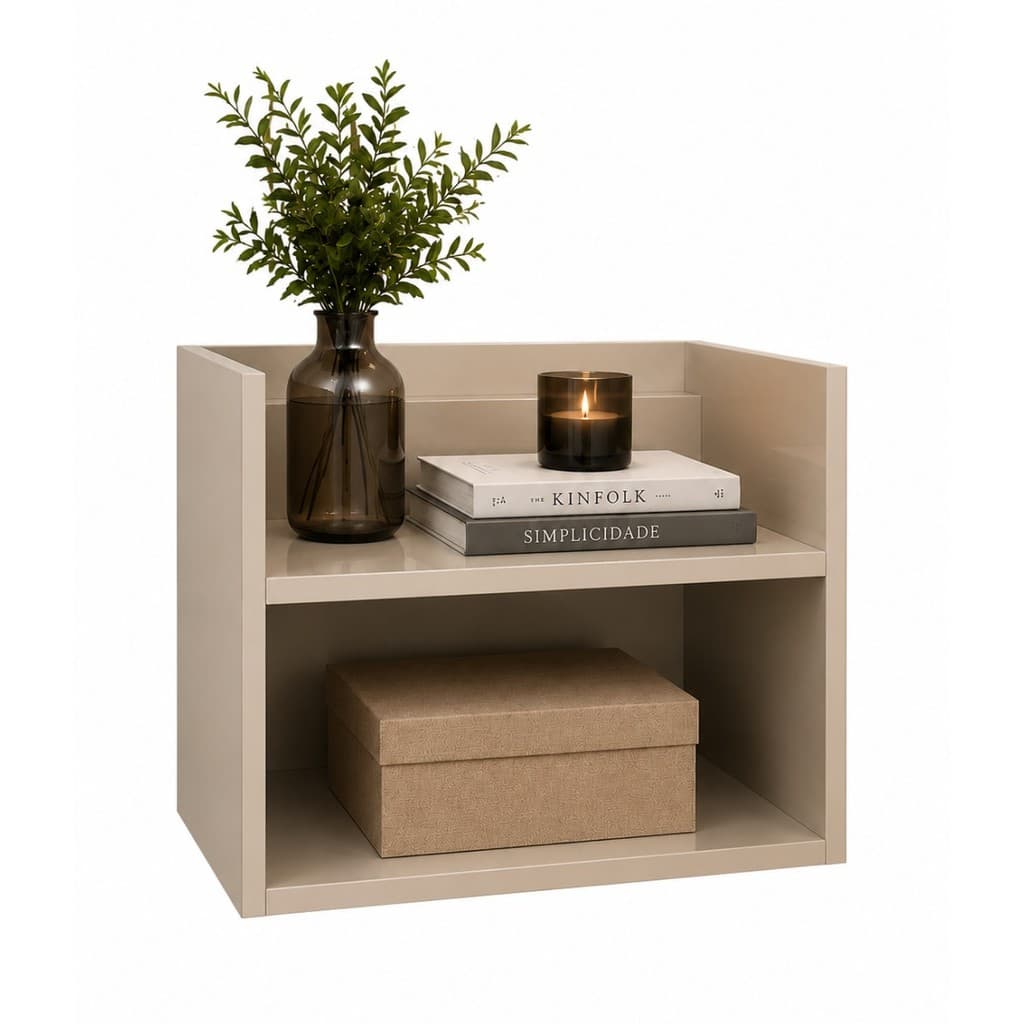 Mesa Cabeceira Suspensa Vivian MDF Off White Criado Compacta