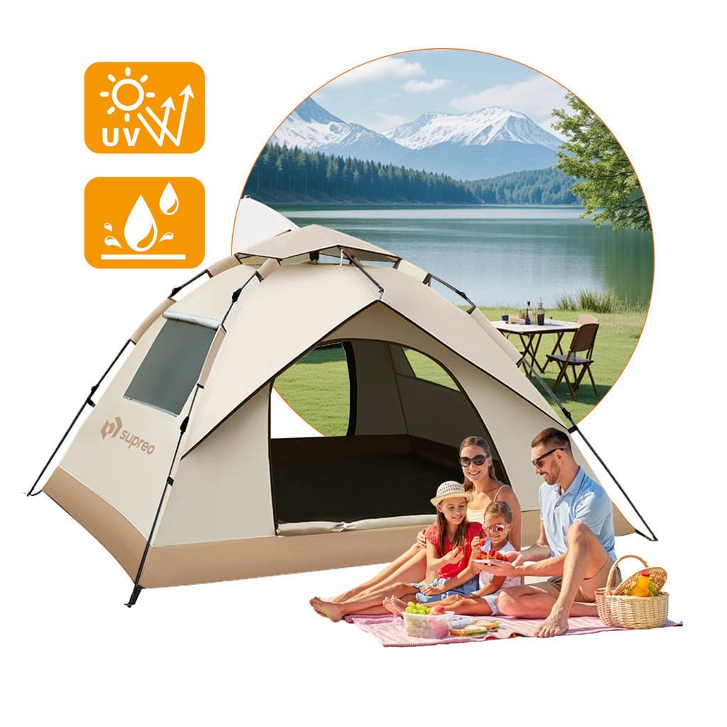 Barraca Camping Automática Impermeável 2 a 3 Pessoas Portátil Praia Tenda Dobrável Proteção Solar