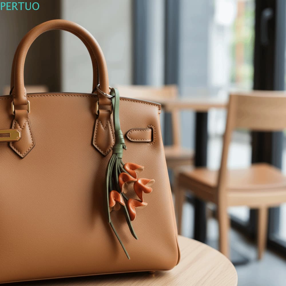 PERTUO Tulip Bouquet Pingente De Couro , Cabide Moda Flor Pu Chaveiro , Bolsa Artesanal De Desenho Animado Criativo