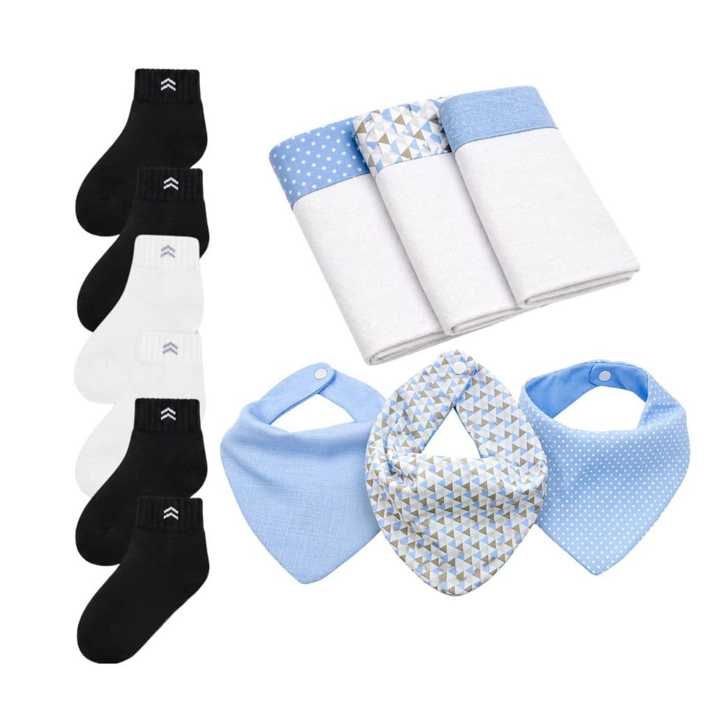 Kit Enxoval Bebê Menino Babadores Panos e Meias