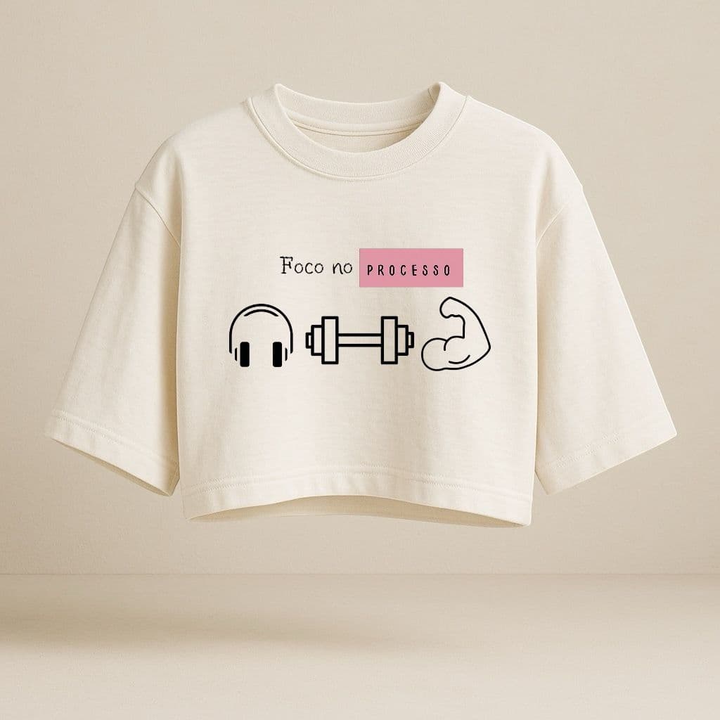 Cropped Academia Oversized Look Feminino Tendencia Estampado Estiloso Algodão