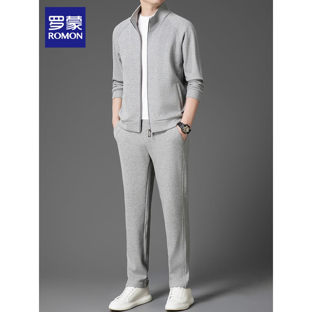Lomon terno Casual masculino primavera amoreira seda lã Cardigan moletom combinando calças esportivas bonito conjunto ma