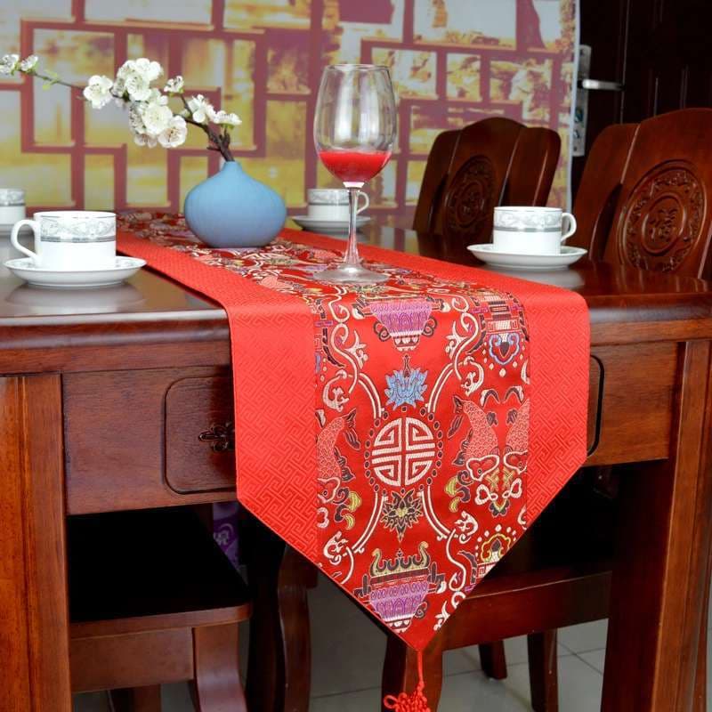 Corredor de mesa estilo chinês, corredor de mesa de cetim antigo, brocado, estilo chinês, decoração de tecido para casa,
