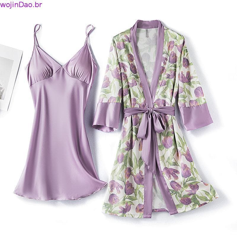 Pijama De Seda De Gelo , Verão Fino E Com Conjunto De Roupa De Peito
