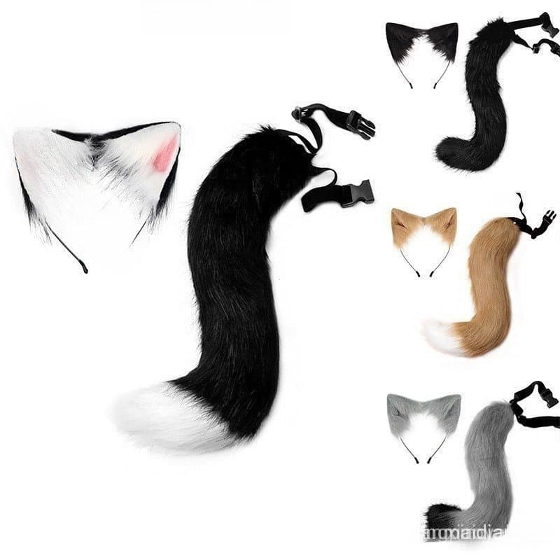 Faixa de Cabelo de Pelúcia Ajustável para Gatos com Orelhas de Raposa, Fantasia de Halloween e Carnaval