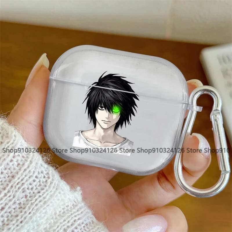 Capa Protetora Transparente Anime D-Dath Nota L Lawliet para Airpods Pro 3 2 1 4, Capa de Airpod com Desenho Japonês Fof