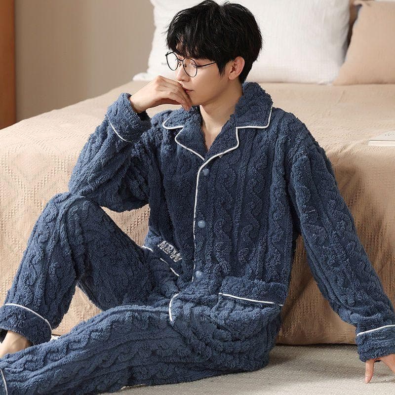 Forro de lã de inverno engrossado Coral velo pijamas masculino High-End quente flanela Loungewear solto tamanho grande C