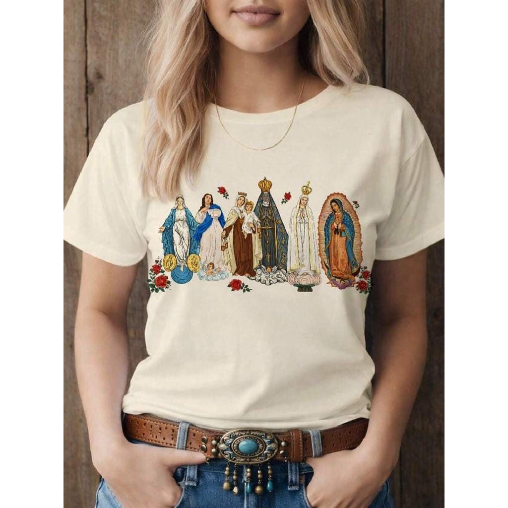 Blusa Feminina Estilosa SANTAS ESTAMPA VIRGEM MARIA CATÓLICA, CRISTÃ GOSPEL RELIGIOSA MISSA