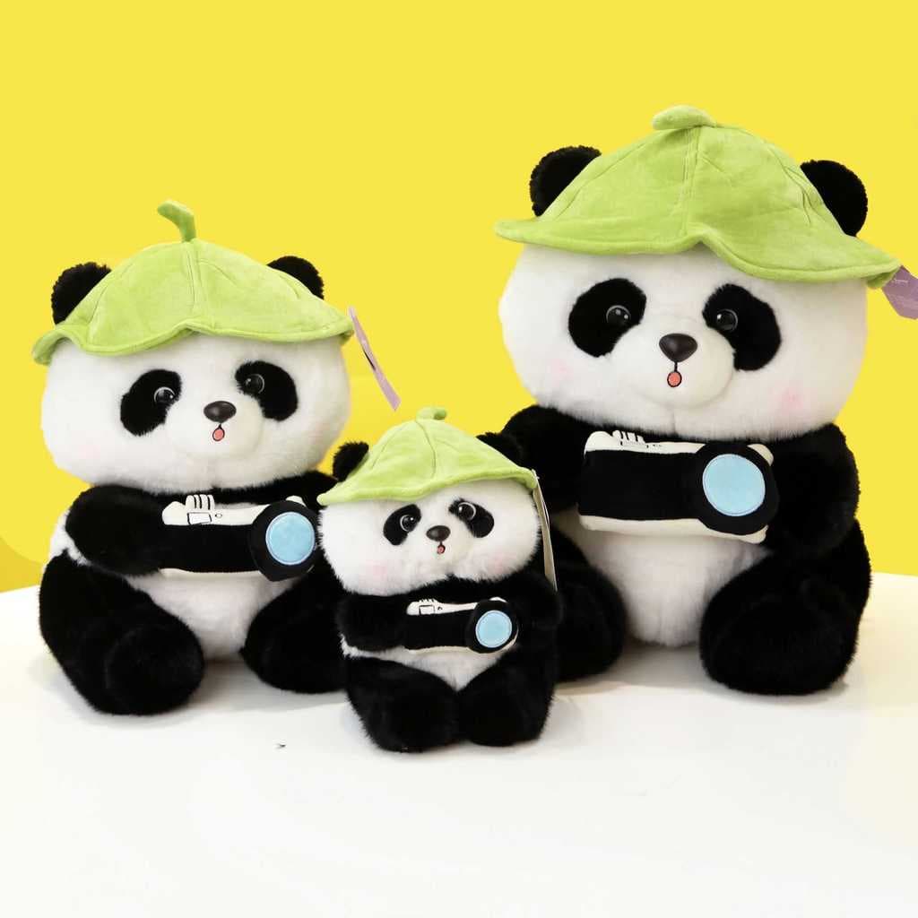 Bonito bonito simulação com capuz panda brinquedo de pelúcia Chengdu Huahua bonito orquídea câmera panda boneca Ragdoll