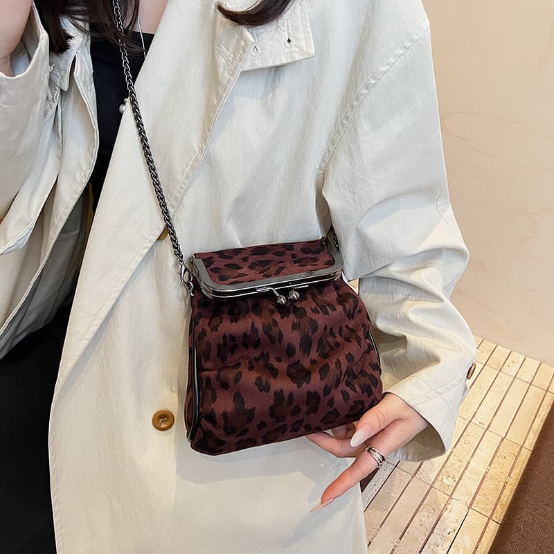 Retro leopardo impressão corrente pequena bolsa moda Commuter trabalho mensageiro saco passeio viagem bolsa de ombro