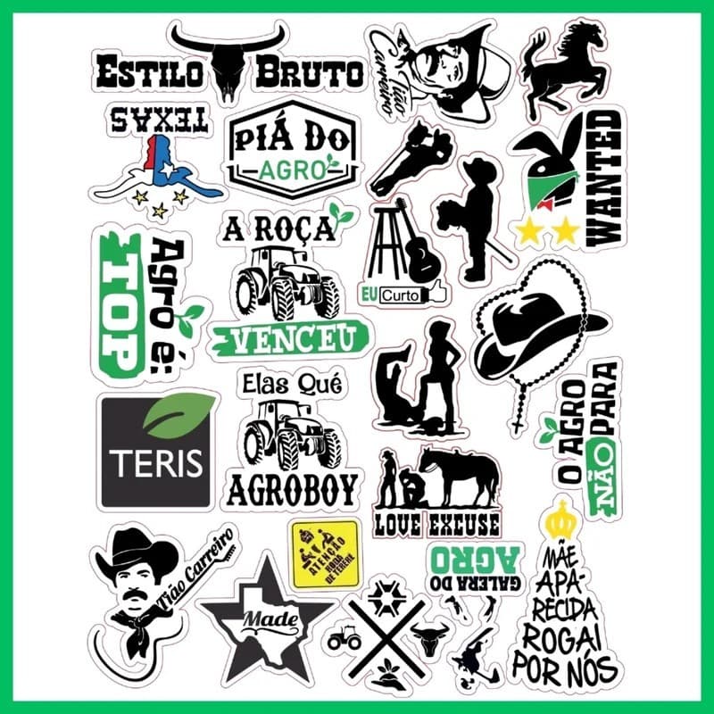 Kit 120 Adesivos Agro Country Tereré – Estilo Rústico Para Garrafa, Moto, Carro e Bike