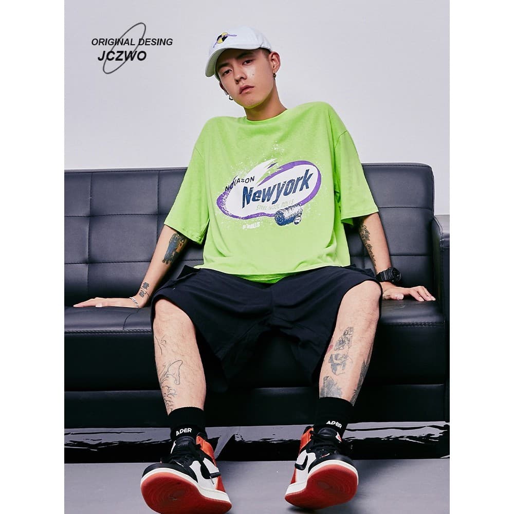 Europeu americano High street camiseta de manga curta masculina verão novo estilo americano street Wear solto pesado pur