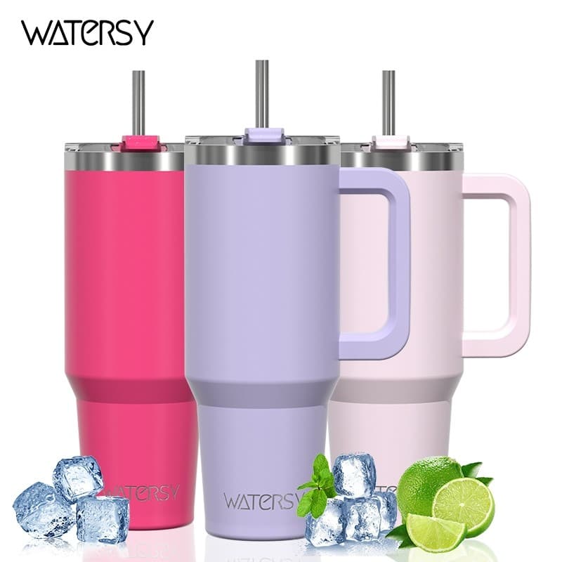 WATERSY Copo garrafa Térmica Inox 591ml Parede Dupla tampa Canudo Premium